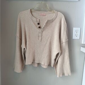 Urban Outfitters Cream Ribbed Henley Top